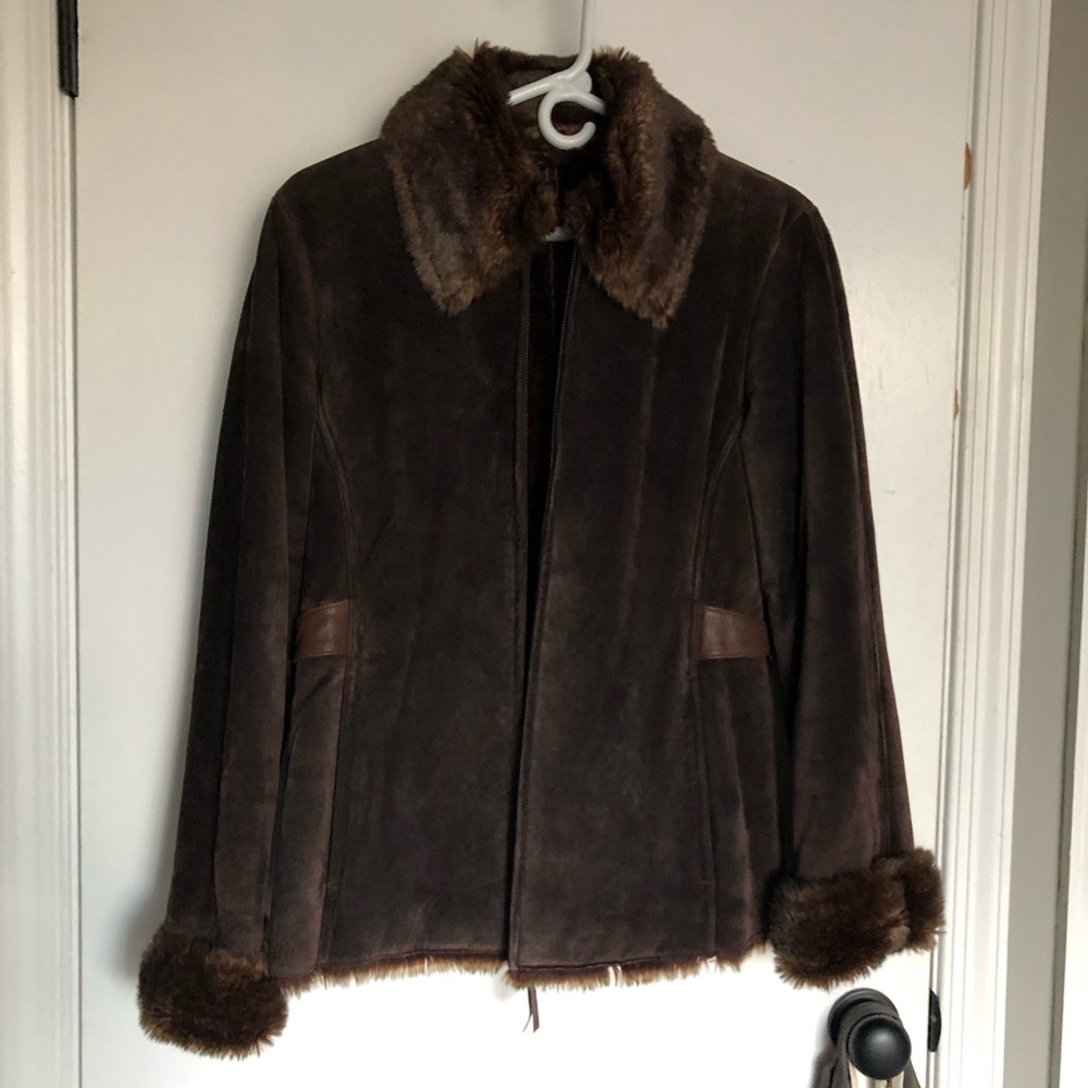 LNR genuine leather jacket with faux fur M